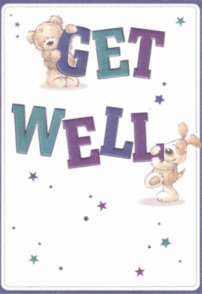 This charming get well card radiates the promise of comfort that resonates in Chessington's leafy neighbourhoods. The illustration is a gentle scene: a lovable bear, its fur rendered with inviting softness, sits above the exuberant 'GET' in bold letters brushed with gradients of teal and purple. A long-eared puppy, eyes brimming with optimism, lounges just beneath, his paws tenderly brushing 'WELL' in equal confidence. Wisps of glimmering starlight punctuate the white background, casting a magical, dreamlike feel-much like the soft light filtering through windows on a quiet Chessington morning. The card's harmonious colours mirror the lively bouquets crafted by Chessington Florist and delivered daily along Leatherhead Road, selected to soothe and uplift with every flower and leaf. The tactile quality of the bear's plush fur and the puppy's sleek, gentle coat invites the senses, evoking the pleasure of cradling a fresh posy. Each element of the scene-their affectionate expressions, the sparkling stars, and the bold, celebratory type-serves as a gentle promise of recovery and hope. As a local florist, I recognize the same care and artistry here that defines our arrangements: every detail crafted to deliver reassurance and joy to friends and neighbours recovering across Chessington.